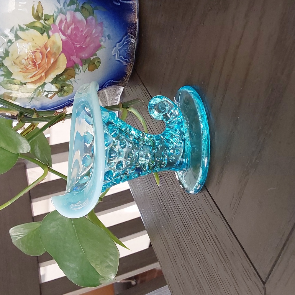 Fenton Glass Vase - Blue Hobnail - Vintage